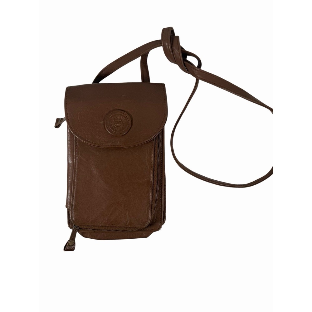 vintage Mitzi brown leather organizer Crossbody‎ Bag